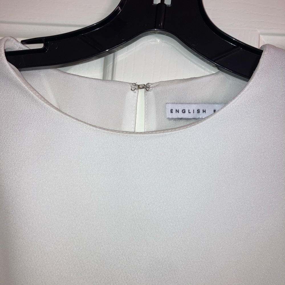 White Ruffle Front English Factory Drop Waist Mini Dress - Picture 4 of 6